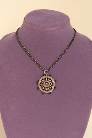 Austro Hungarian Sterling Enamel & Garnet Pendant Necklace