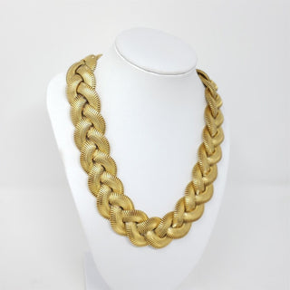 Vintage Chunky Wide Flat Snake Chain Braided Statement Necklace