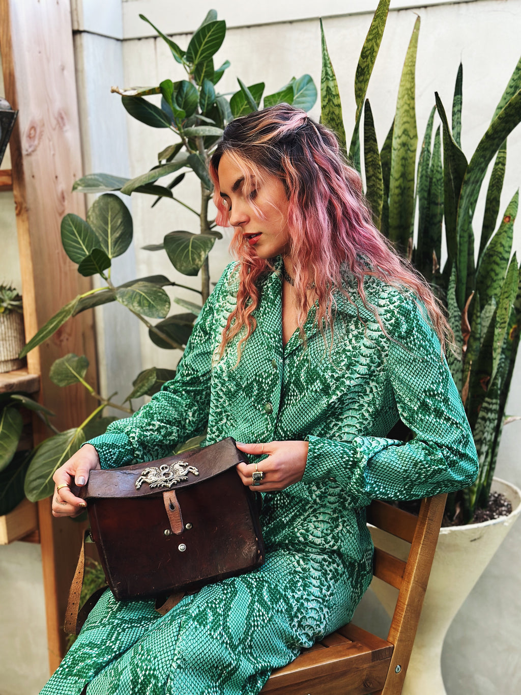 Sea Green Reptile Print Long-Sleeve Dress – Shop Divine Vintage