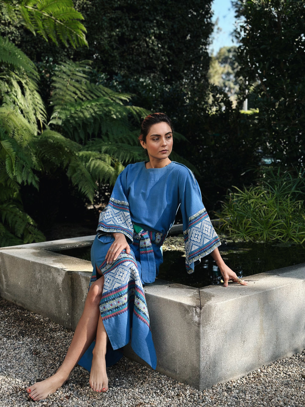 Blue Hand Embroidered Guatemalan Caftan  Shop Divine Vintage