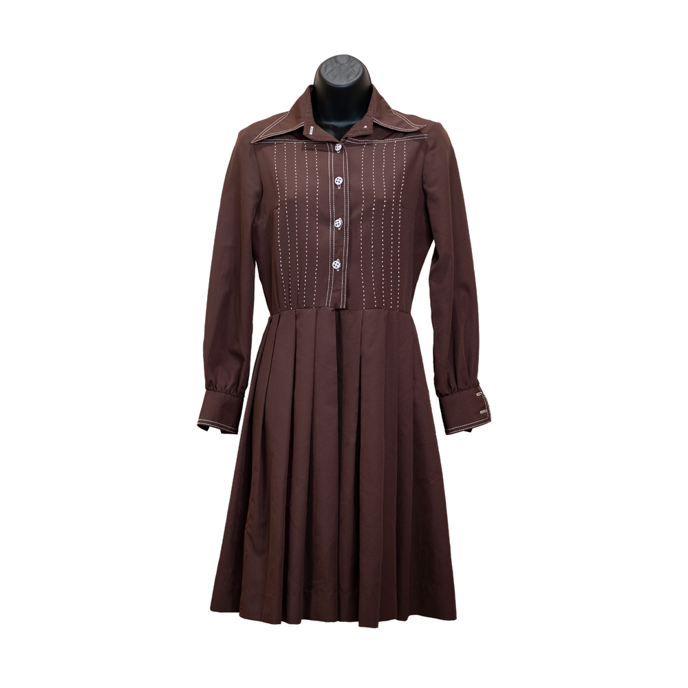Chocolate Brown Shirt Dress With White Stitching – Shop Divine Vintage Chocolate Brown Shirt Dress With White Stitching – Shop Divine Vintage
