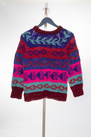Peruvian Multi Color Round Neck Wool Sweater