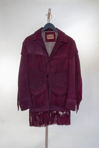 Burgundy Fringe Suede Jacket