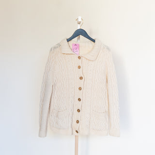 Thick Wool Hand Knit Cardigan with Wood Buttons