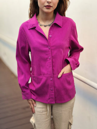 1980's Magenta Ultra Suede Button Down Blouse