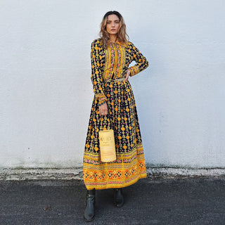 1970's I. Magnin Gold Patterned Maxi Dress