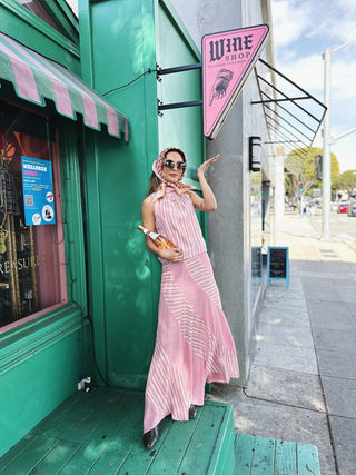 Pink Stripe 1970's Halter Skirt Set