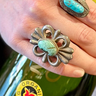 Sterling Silver Clover design with Turquoise Ring