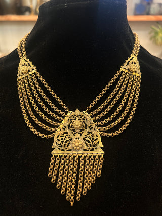 1930's Filagree Floral & Multi-chain Brass Swag