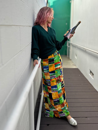 Patchwork velvet multi color Maxi skirt