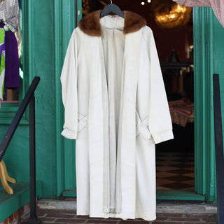 Mink Collar White Leather Jacket