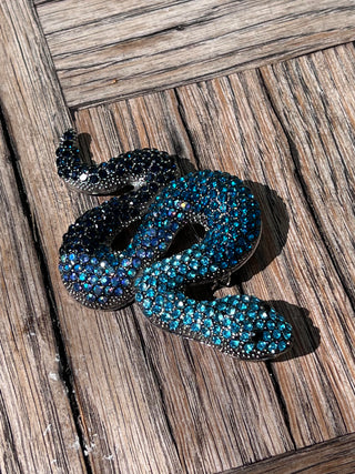 Blue Rhinestoned Snake Pin