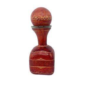 Leather wrapped square liquor decanter with gold leaf ball stopper