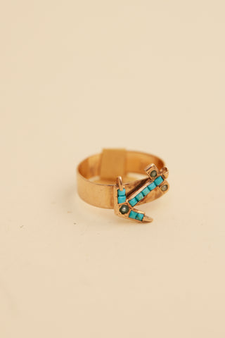 Antique seed pearl gold and turquoise anchor ring