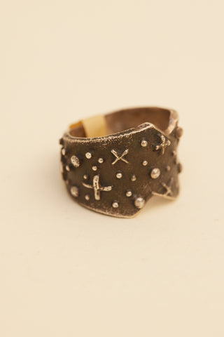 Dark Silver Thick Ring with Crosses and Dots
