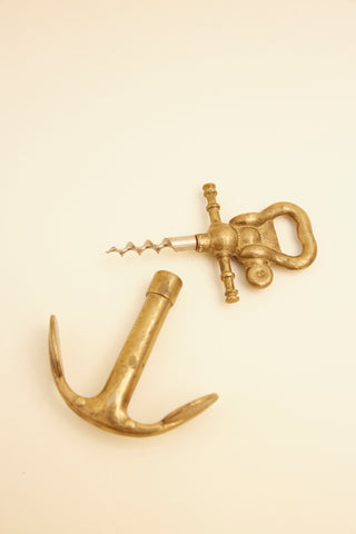 Vintage brass anchor bottle opener and corkscrew