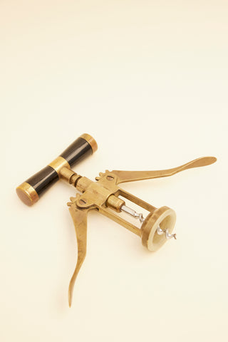Vintage Italian brass black enamel bottle opener corkscrew