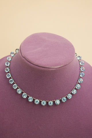 Sterling Circa 1910 Blue Zircon Crystal Riviere Necklace