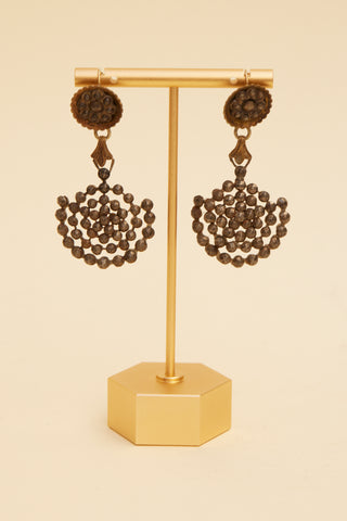 Cut Steel Earrings Double Disc Floral Link Pendant C. 1880's
