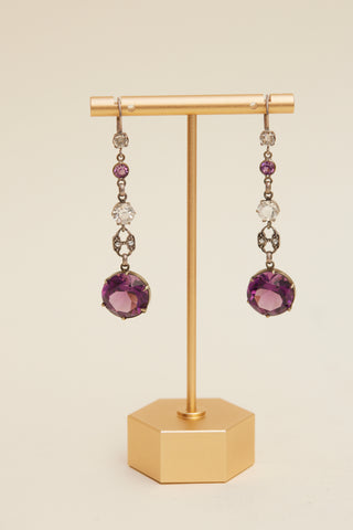 Deco Sterling Purple Crystal Earrings