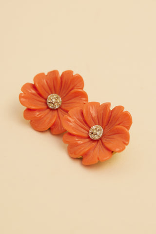 Coral 1950's Flower Clip On Earrings