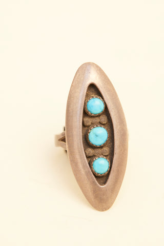 Zuni Sterling Ring with 3 turquoise stones