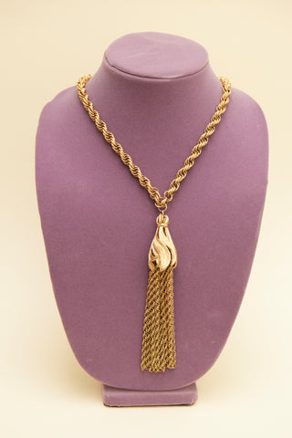 Vintage 1950's Napier Gold Tone Tassel Rope Chain Necklace