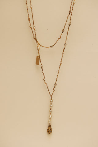Vintage Miriam Haskell 1950s long pearl wrap chain necklace