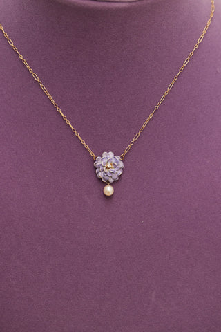 c. 1910 Enamel Chrysanthemum with Pearl Drop Necklace