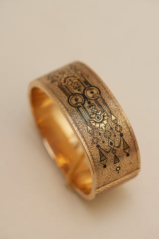 Victorian Wide Gold with Bas taille Enamel Bracelet c. 1870