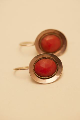 Victorian Faceted Coral Earrings 14k