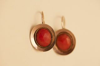 Victorian Faceted Coral Earrings 14k