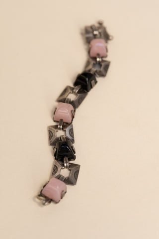 Rose Quartz & Onyx Sugar Loaf Link Bracelet