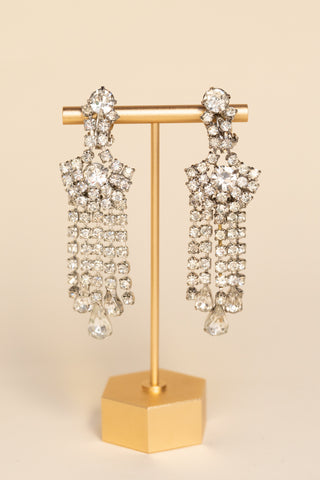 1950's Costume Diamond  Five Drop Fringe Long Clip On Earrings