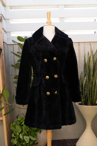 Black Faux Fur Coat with Gold Buttons
