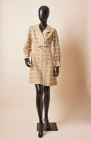1960's Collared Metallic Knit Dress With Bow
