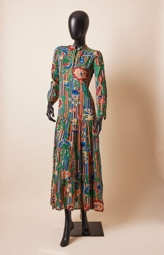 1970's Sheer Long Sleeve Bottom Pleated Dress