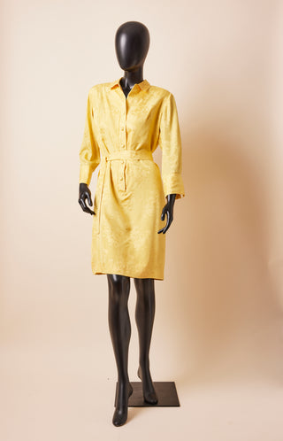 1970's Yellow Silk Dress With Belt