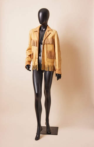 1970's Western Golden Leather Fringe Jacket