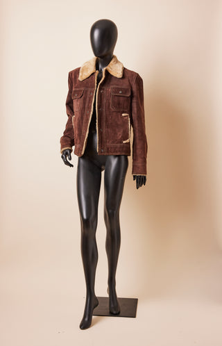 1960's Leather Faux Fur Lined Jacket With Double Breast Pockets