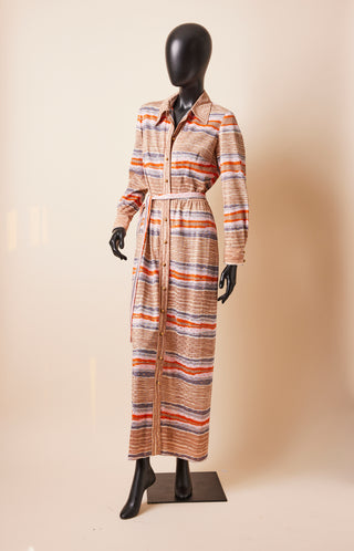 1960's Striped Sparkly Maxi Belted Dress