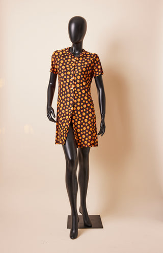 1970's Brown Collared Button Down Lady Bug Dress