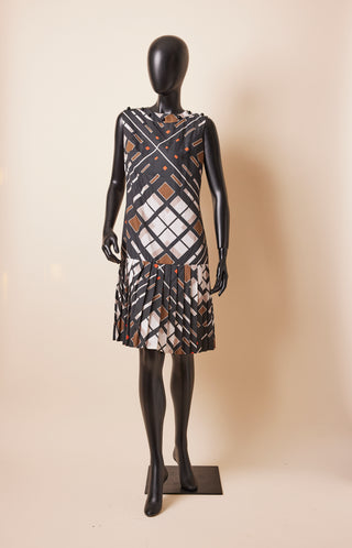1970's Sleeveless Geometric Bottom Pleated Dress