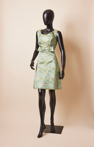 1960's Green Sleeveless Jackie O Chinese Silk Dress