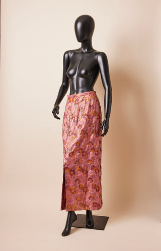 1960's Pink Floral Sparkly Maxi Skirt