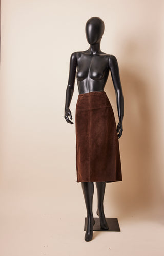 1990's Brown Suede Midi Skirt