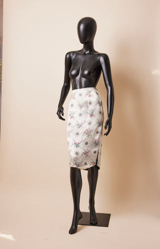 1970's Japanese Silk Cherry Blossom & Medallion Print Skirt