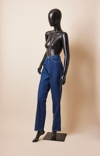 1970's High Waisted Dark Wash Jeans With Bold Stitching
