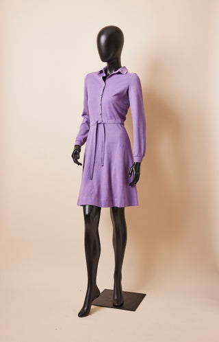 1960's Purple Long Sleeve Collared Dress