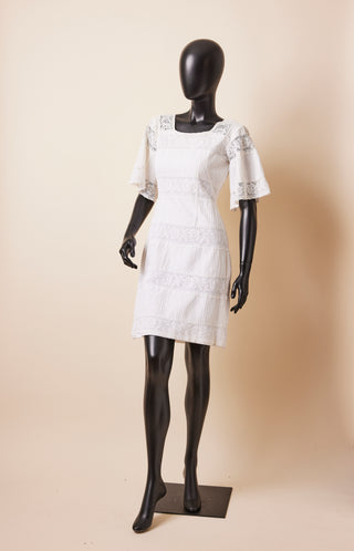 1970's White Cotton And Lace Mexican Mini Dress